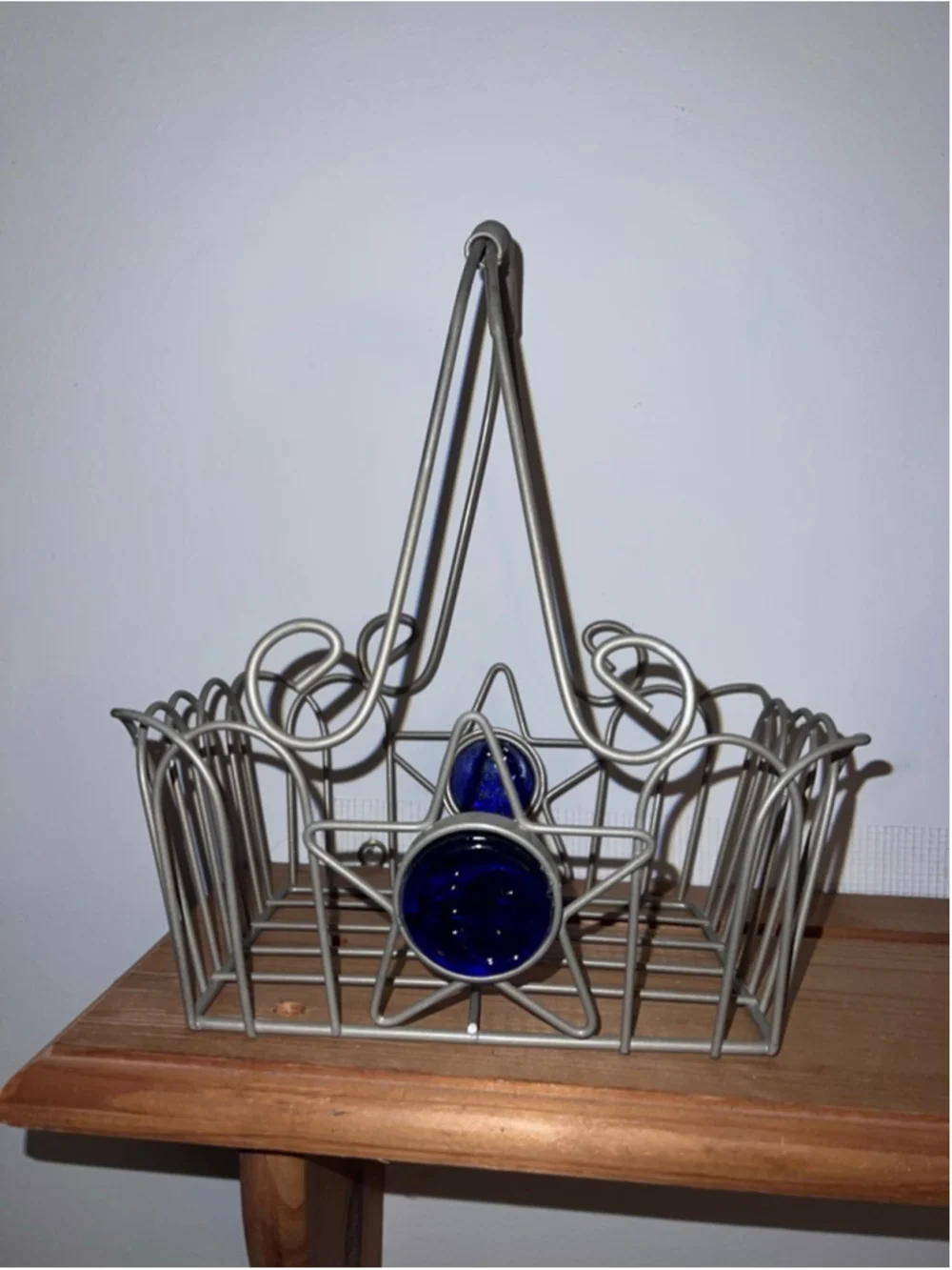 Vtg Celestial Wire Basket with Blue Glass Moon 90s WhimsyGoth